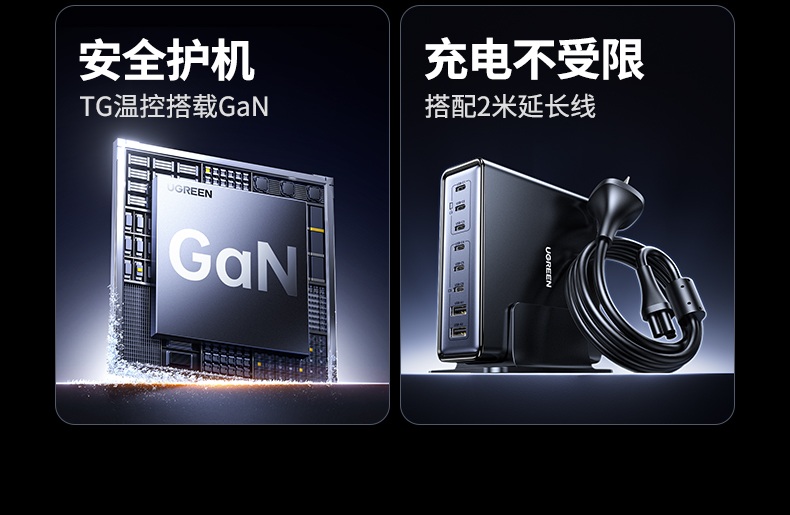 智能温控系统 防过充保护 绿联氮化镓充电器安全不伤设备