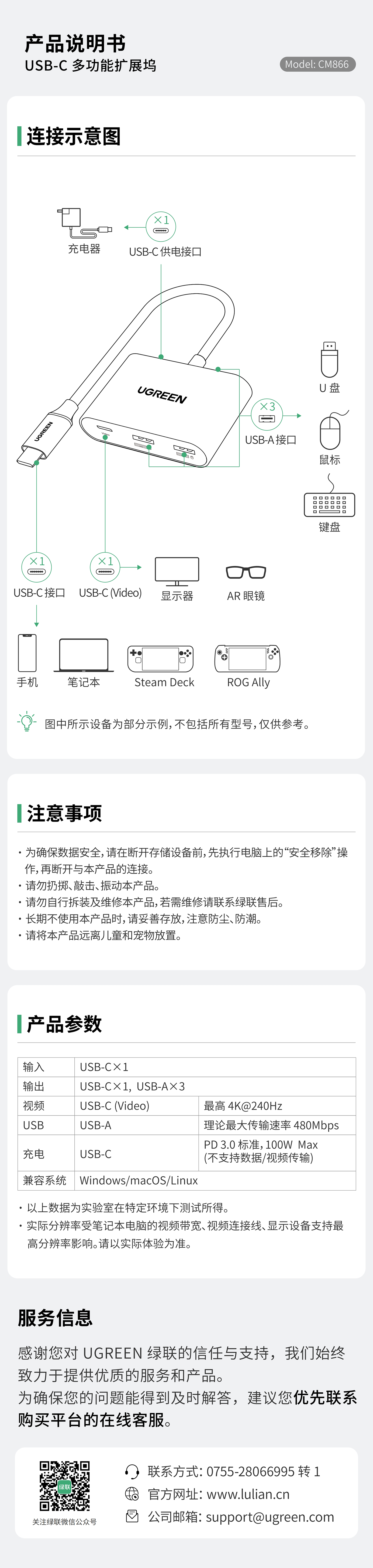 绿联usb-c多功能扩展坞(cm866-55934)-电子说明书