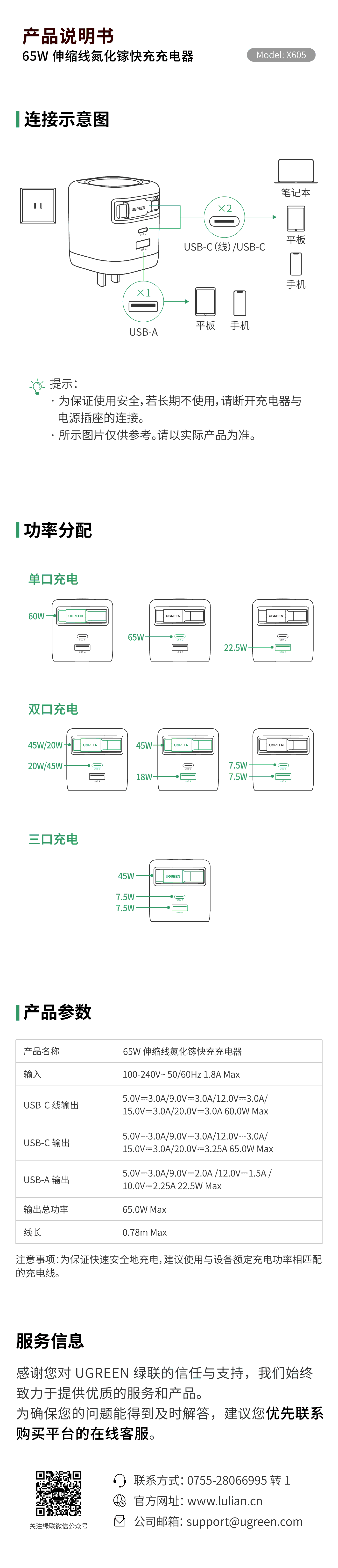 绿联65w氮化镓快充充电器电子版使用说明 绿联65w氮化镓快充充电器电子版使用说明
